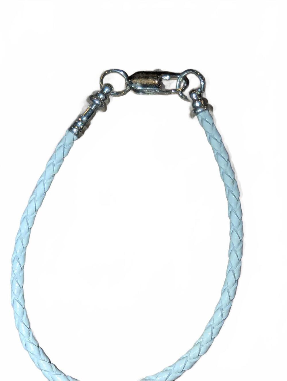 White Braided Leather Bracelet with Silver Clasp